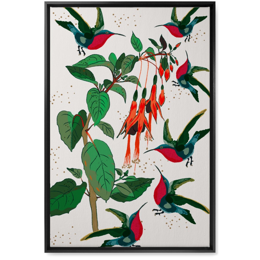 Hummingbirds - Multi on White Wall Art, Black, Single piece, Canvas, 20x30, Multicolor