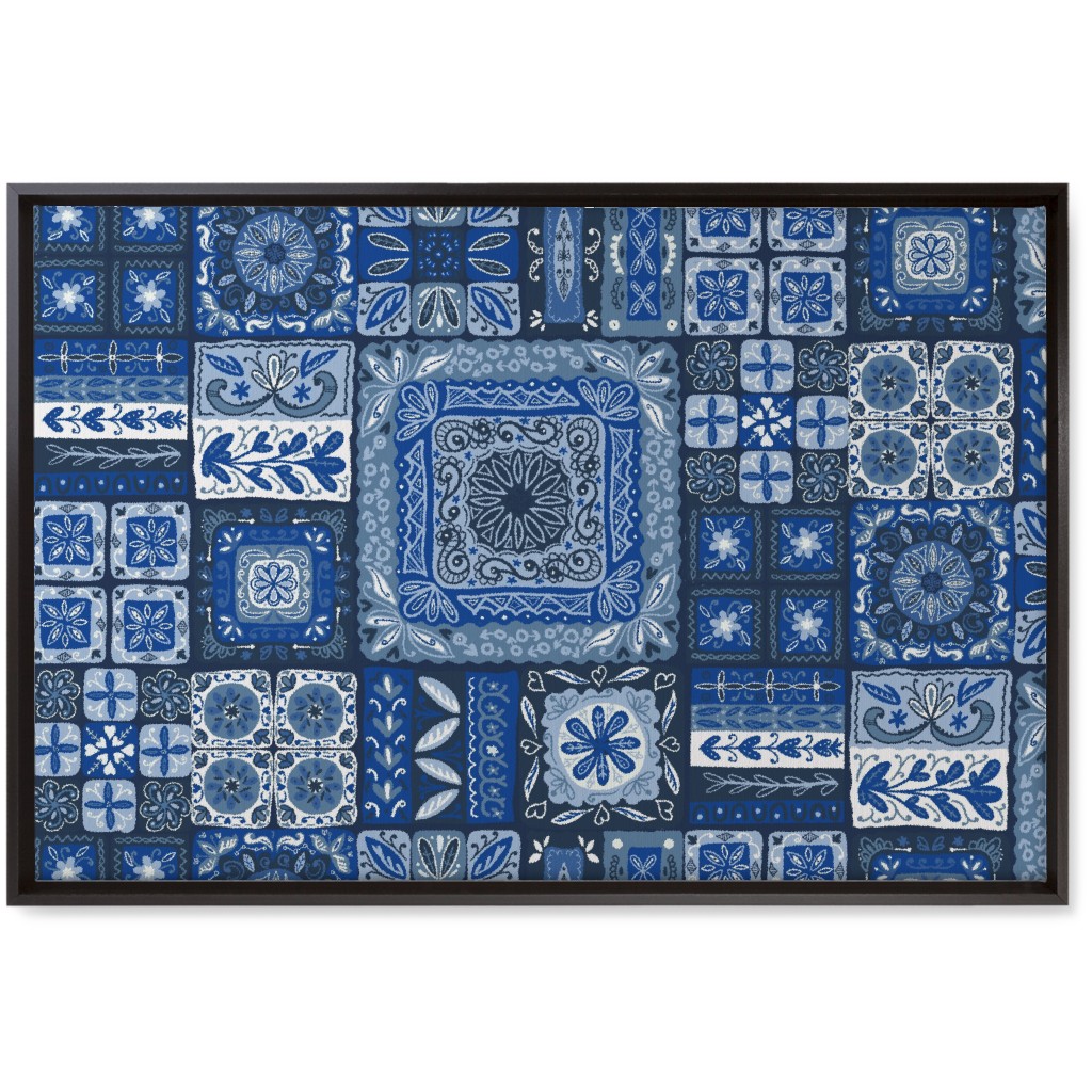 Grandma's Patchwork - Blue Wall Art, Black, Single piece, Canvas, 20x30, Blue