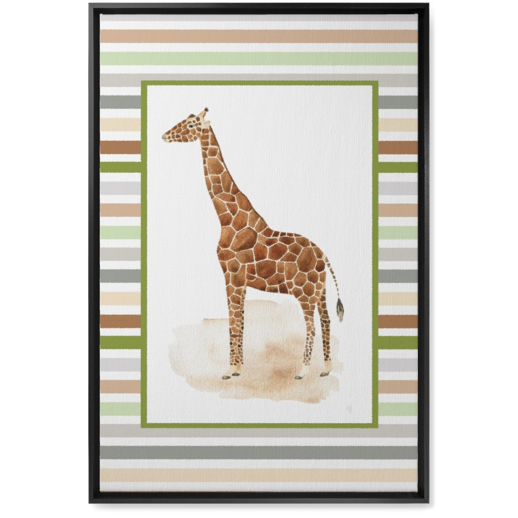 Jungle Safari Animals and Stripes Giraffe Wall Art, Black, Single piece, Canvas, 20x30, Multicolor