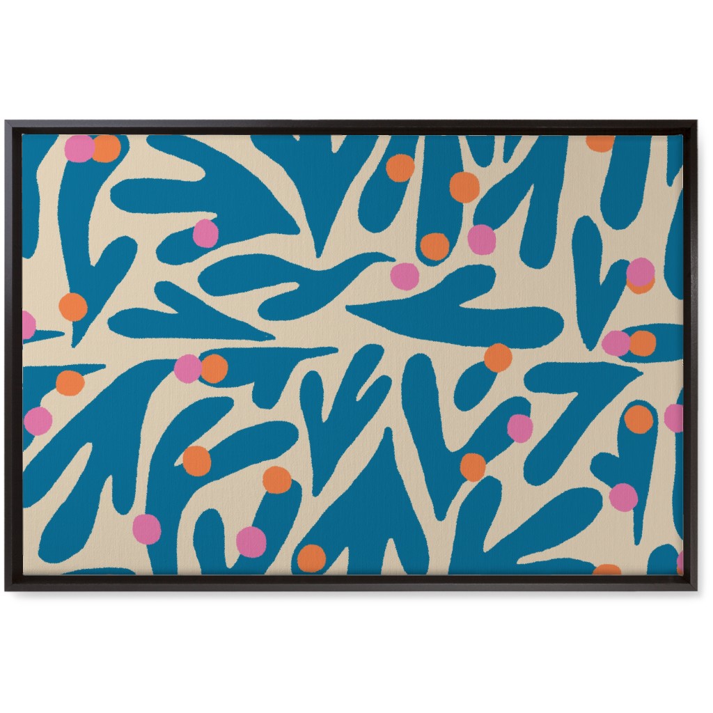 Funky Floral - Blue and White Wall Art, Black, Single piece, Canvas, 20x30, Blue