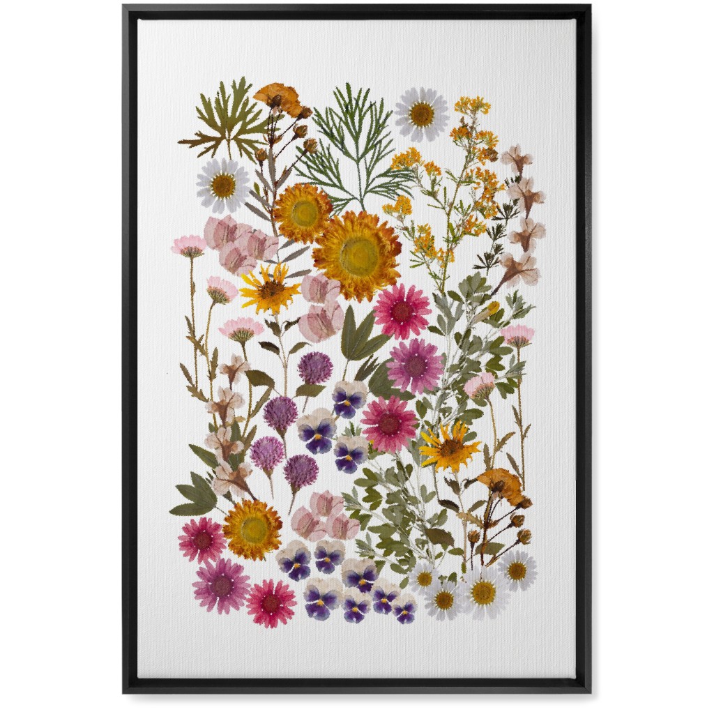 Pressed Flowers on White Wall Art, Black, Single piece, Canvas, 20x30, Multicolor