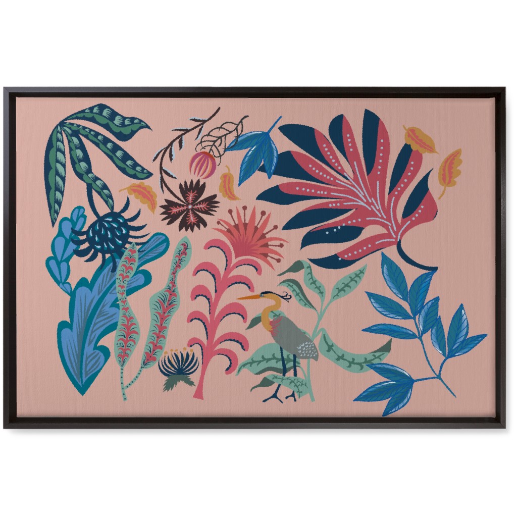 Bold Heron - Multi on Pink Wall Art, Black, Single piece, Canvas, 20x30, Pink