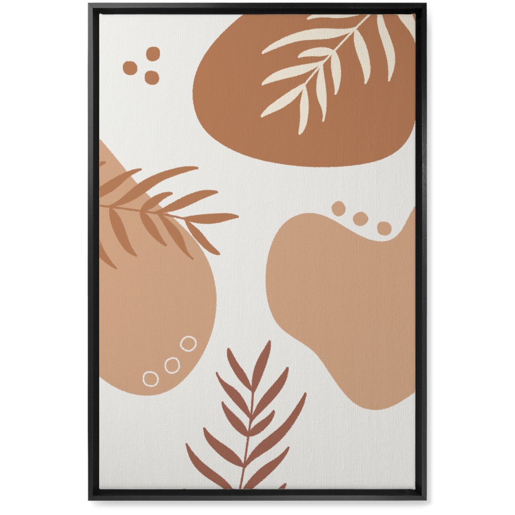 Abstract Shapes and Fern Leaves - Neutral Wall Art, Black, Single piece, Canvas, 20x30, Orange, Orange