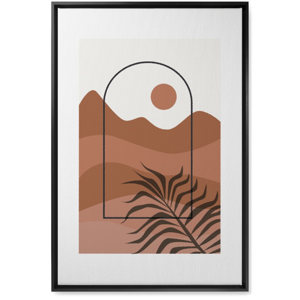 Floating Frame Abstract Mountain Landscape Wall Art, Black, Single piece, Canvas, 20x30, Red