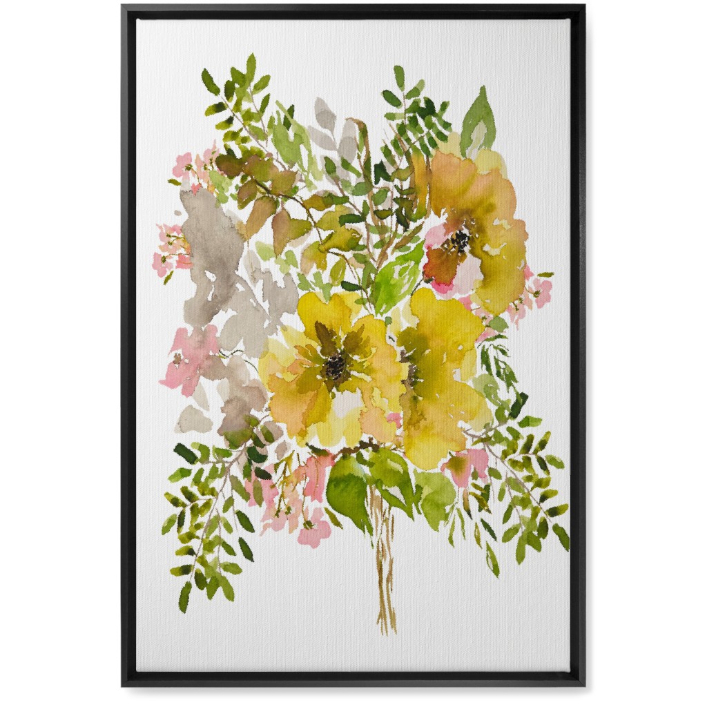 Floral Bouquet - Yellow Wall Art, Black, Single piece, Canvas, 20x30, Yellow