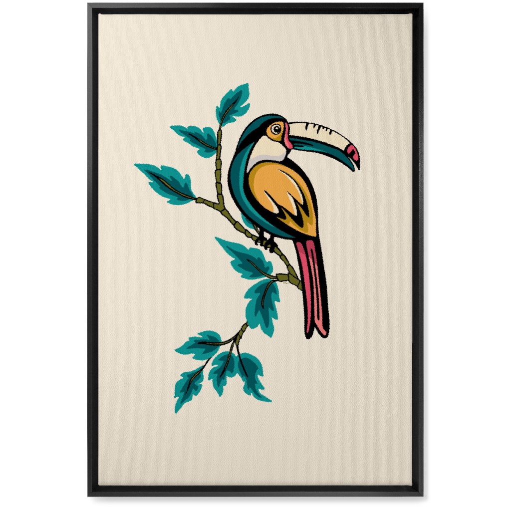 Perched Bird on Branch - Multi Wall Art, Black, Single piece, Canvas, 20x30, Beige, Pearl