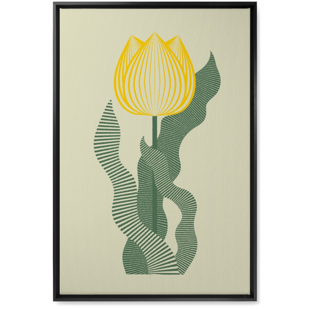 Abstract Tulip Flower - Yellow on Beige Wall Art, Black, Single piece, Canvas, 20x30, Yellow