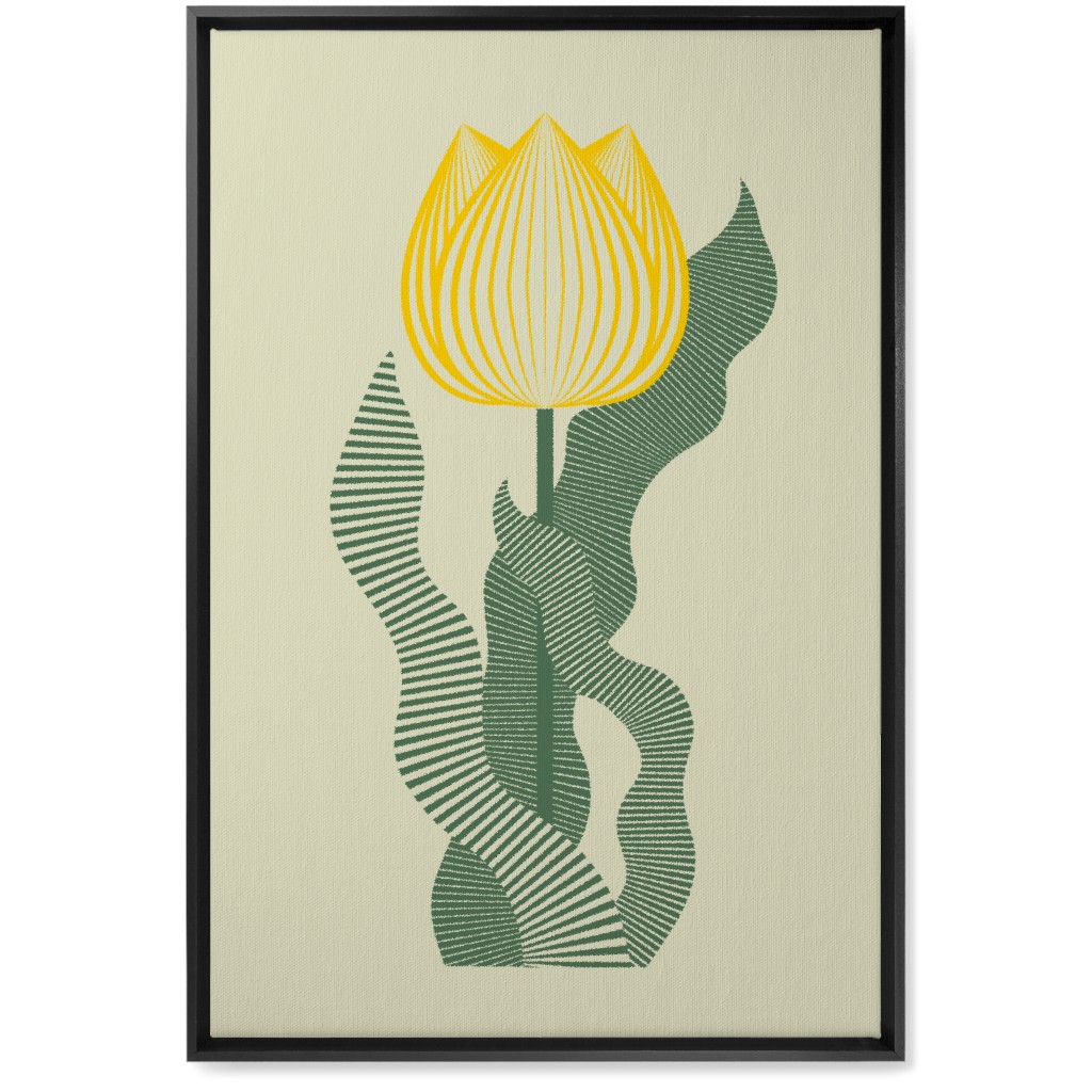 Abstract Tulip Flower - Yellow on Beige Wall Art, Black, Single piece, Canvas, 20x30, Yellow, Classic Yellow