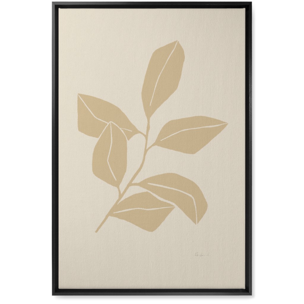 Botanical Ficus Branch With Leaves - Neutral Wall Art, Black, Single piece, Canvas, 20x30, Beige