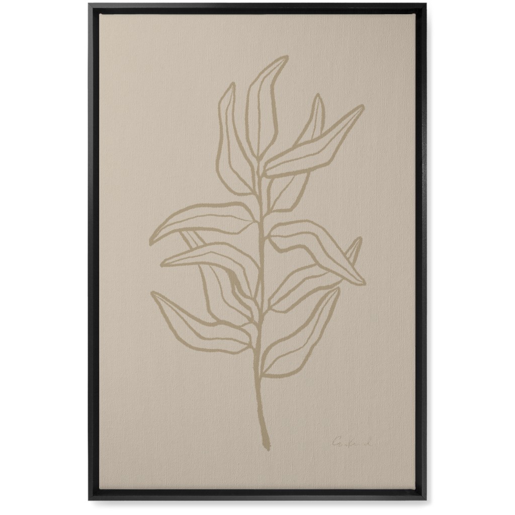 Botanical Eucalyptus Branch Wall Art, Black, Single piece, Canvas, 20x30, Beige, Pebble