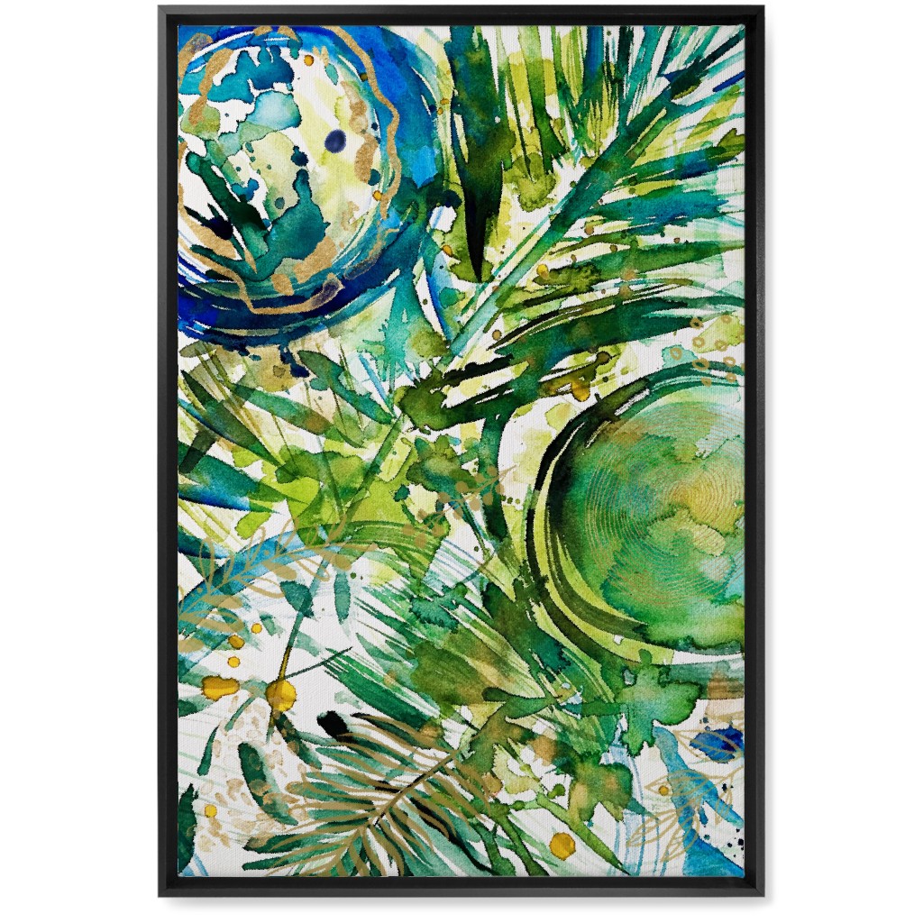 Paradise - Green and Blue Wall Art, Black, Single piece, Canvas, 20x30, Green