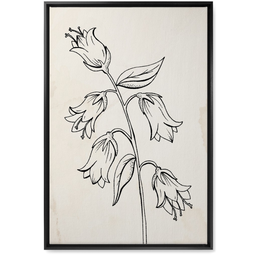 Vintage Bell Flower Sketch - Beige and Black Wall Art, Black, Single piece, Canvas, 20x30, Beige