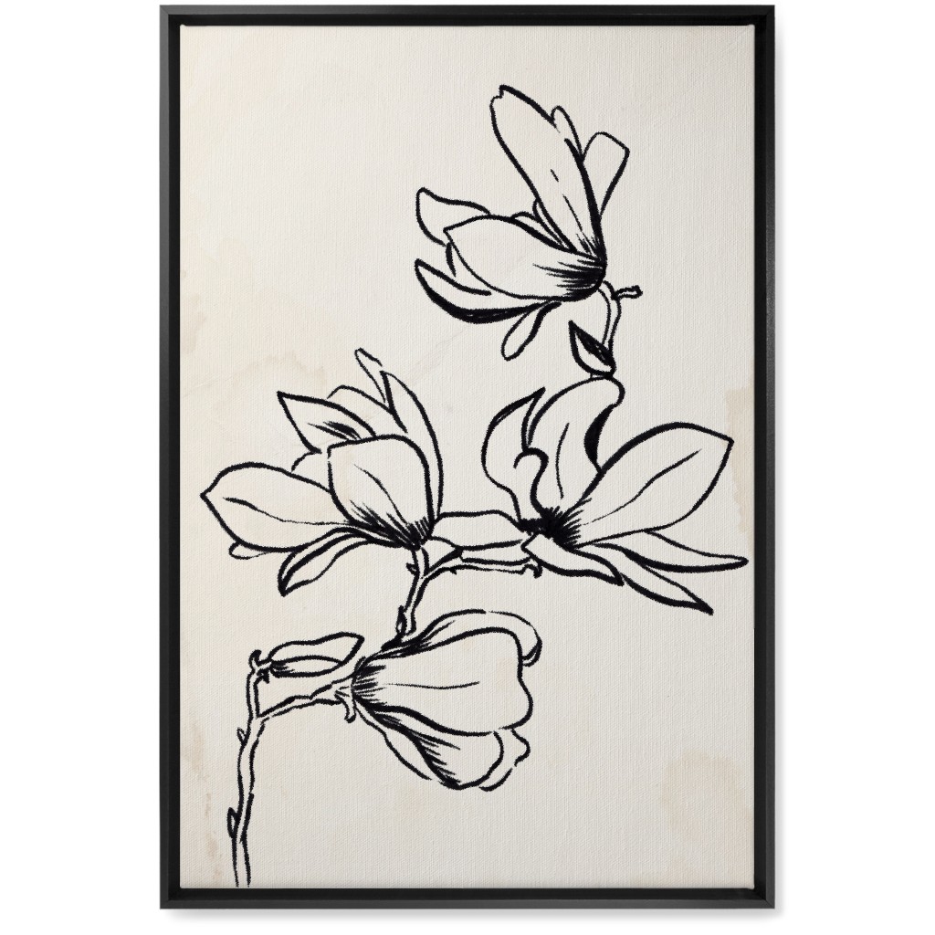 Vintage Magnolia Sketch - Beige and Black Wall Art, Black, Single piece, Canvas, 20x30, Beige