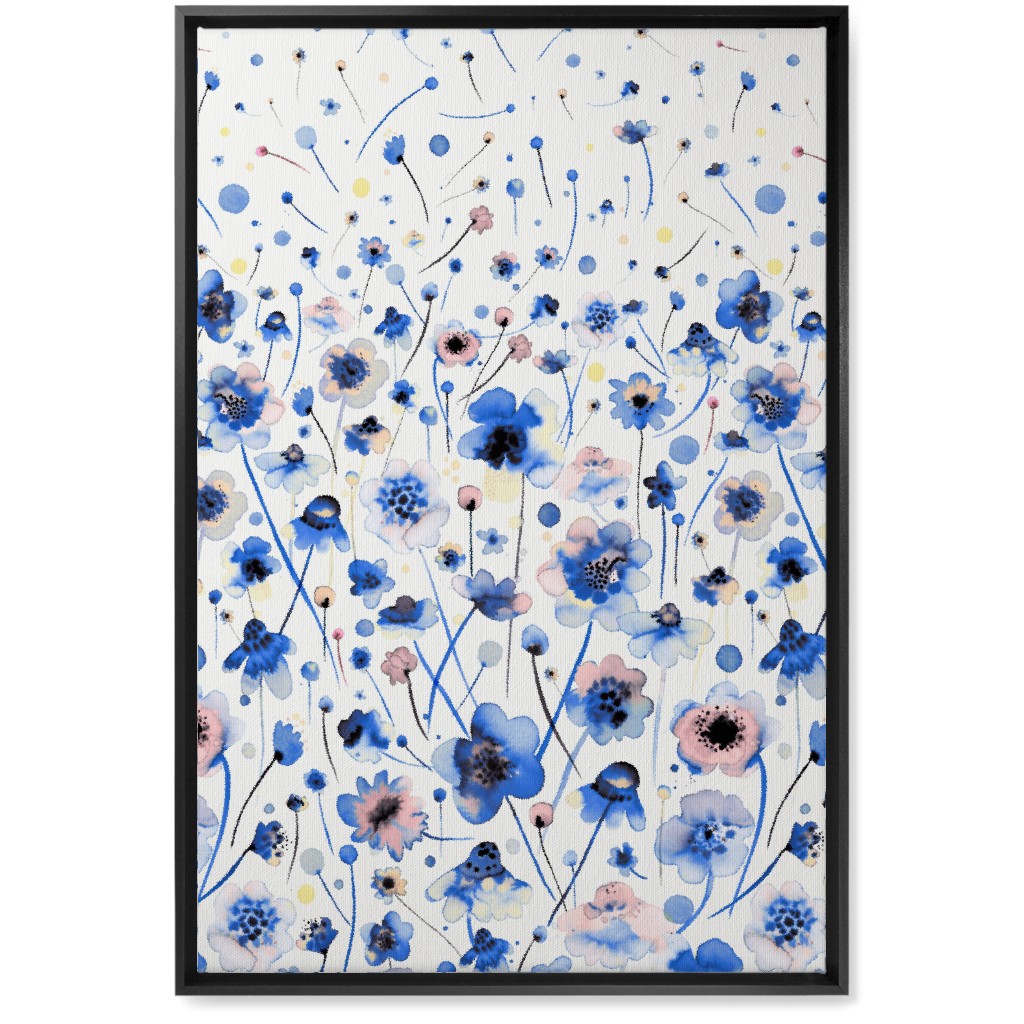 Gradation of Flowers - Blue Wall Art, Black, Single piece, Canvas, 20x30, Blue