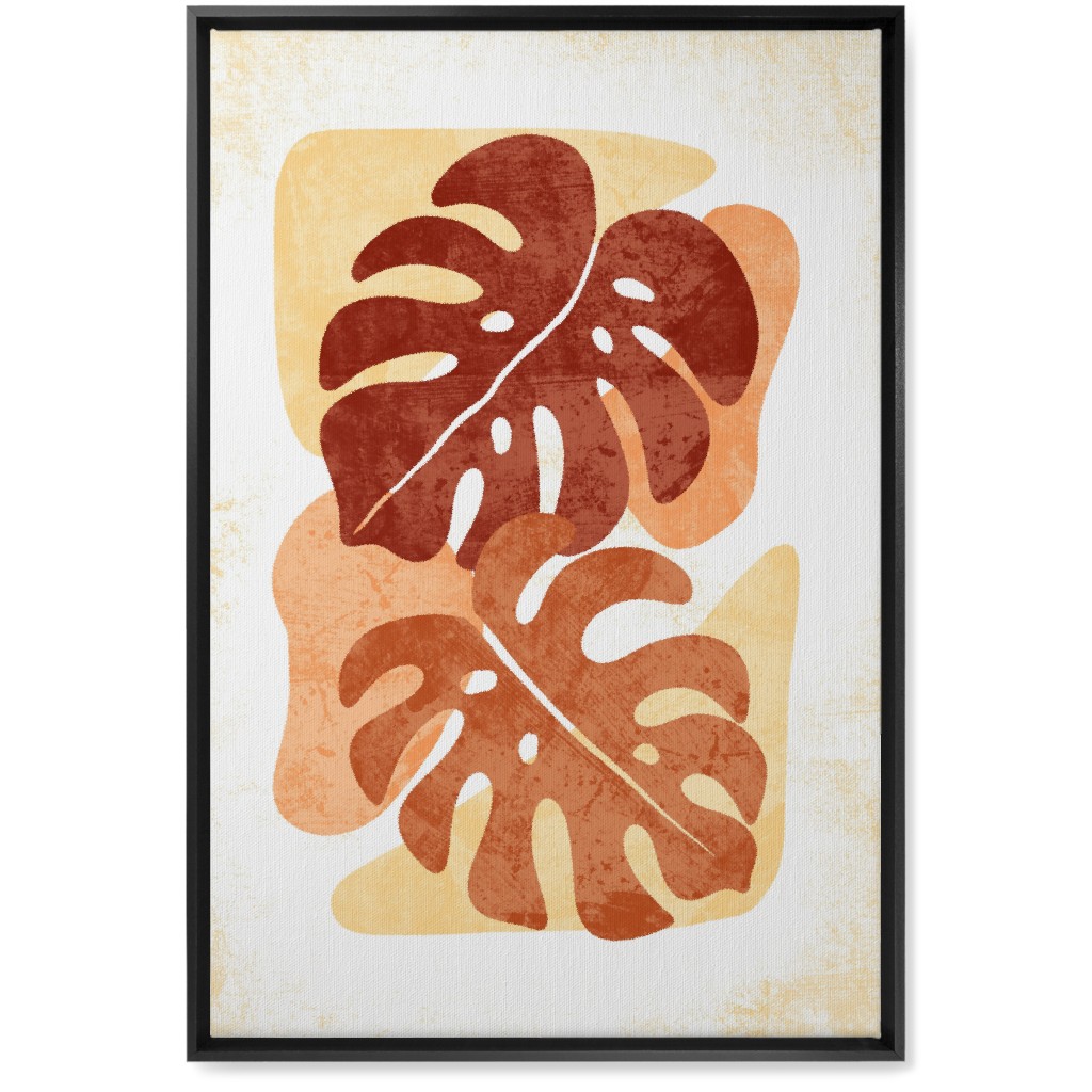 Botanical Monstera Leaves - Earthy Warm Tones Wall Art, Black, Single piece, Canvas, 20x30, Orange