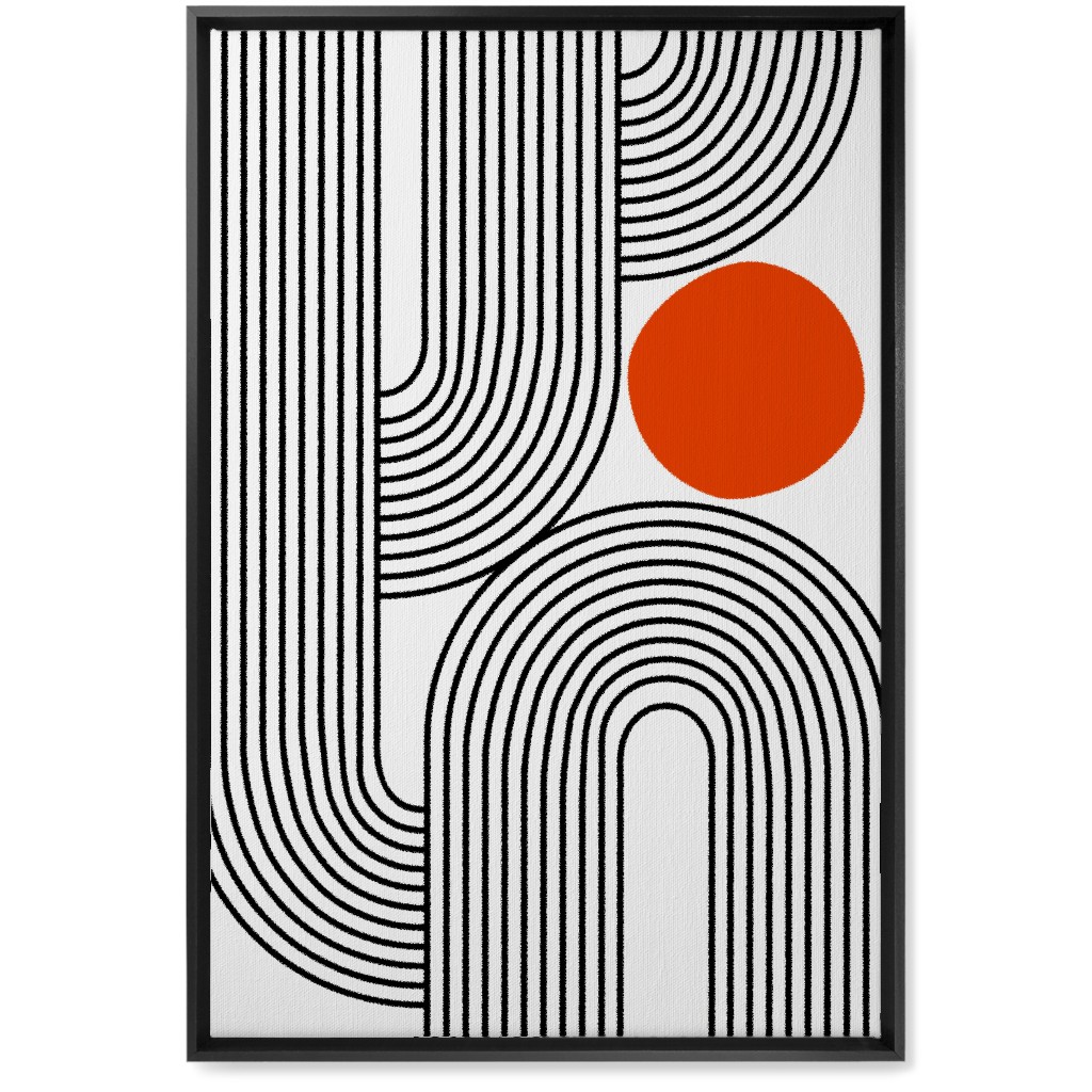 Rising Sun Minimal Geometric Lines Wall Art, Black, Single piece, Canvas, 20x30, Red