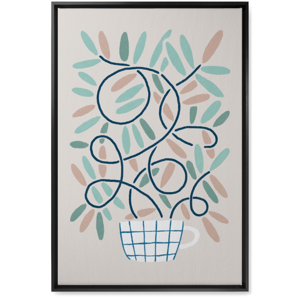 Cup and Plants Wall Art, Black, Single piece, Canvas, 20x30, Beige, Silver Lining