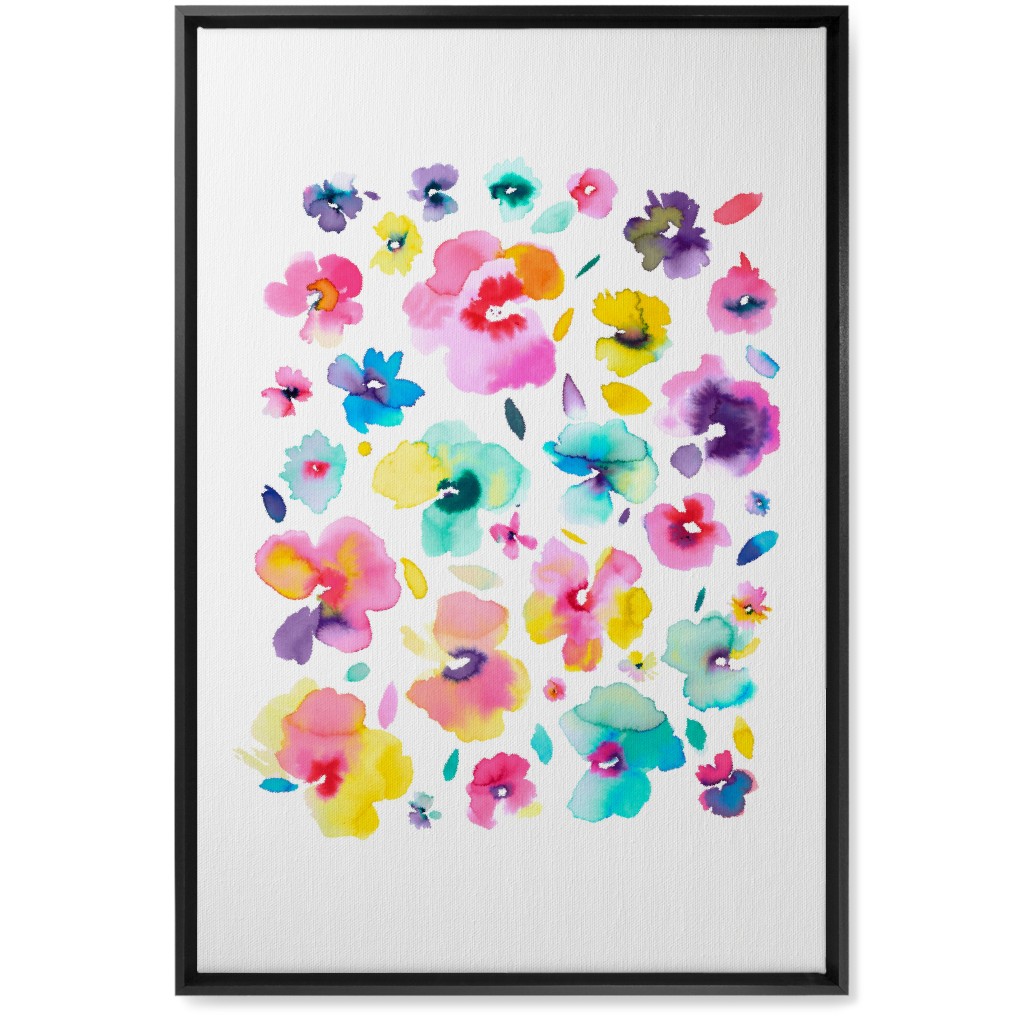 Watercolor Beautiful Flowers - Multi Wall Art, Black, Single piece, Canvas, 20x30, Multicolor