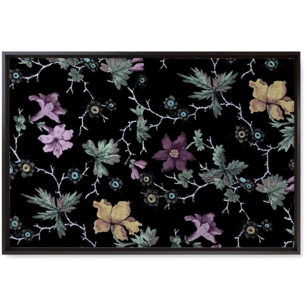 Geneva Floral Watercolor - Multi on Black Wall Art, Black, Single piece, Canvas, 20x30, Black, Black