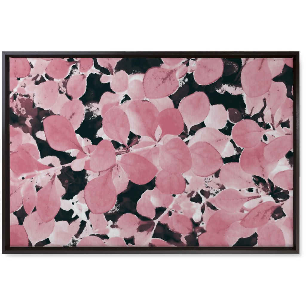 Plum Leaves - Pink on Black Wall Art, Black, Single piece, Canvas, 20x30, Pink