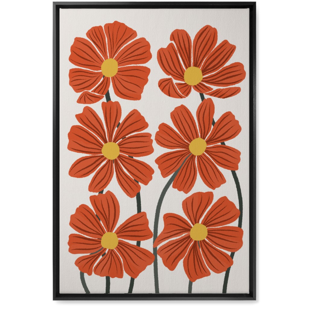 Botanical Cosmos Flowers Wall Art, Black, Single piece, Canvas, 20x30, Red