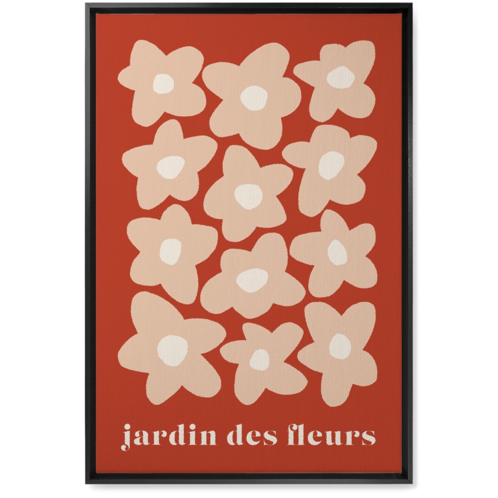 Botanical Graphic Retro Flower Garden Wall Art, Black, Single piece, Canvas, 20x30, Red