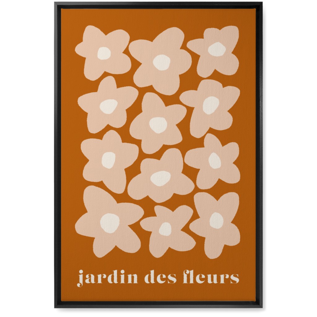 Botanical Graphic Retro Flower Garden Wall Art, Black, Single piece, Canvas, 20x30, Orange, Fawn