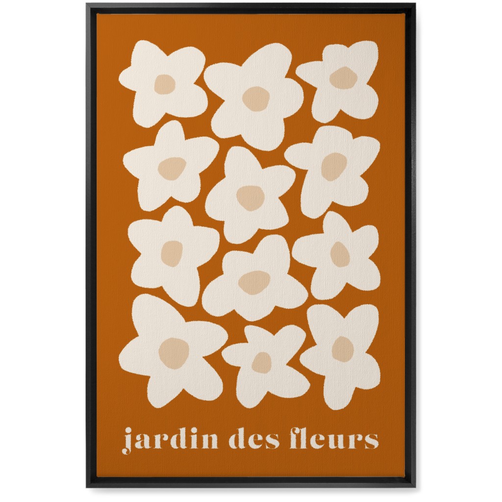 Botanical Graphic Retro Flower Garden Wall Art, Black, Single piece, Canvas, 20x30, Orange