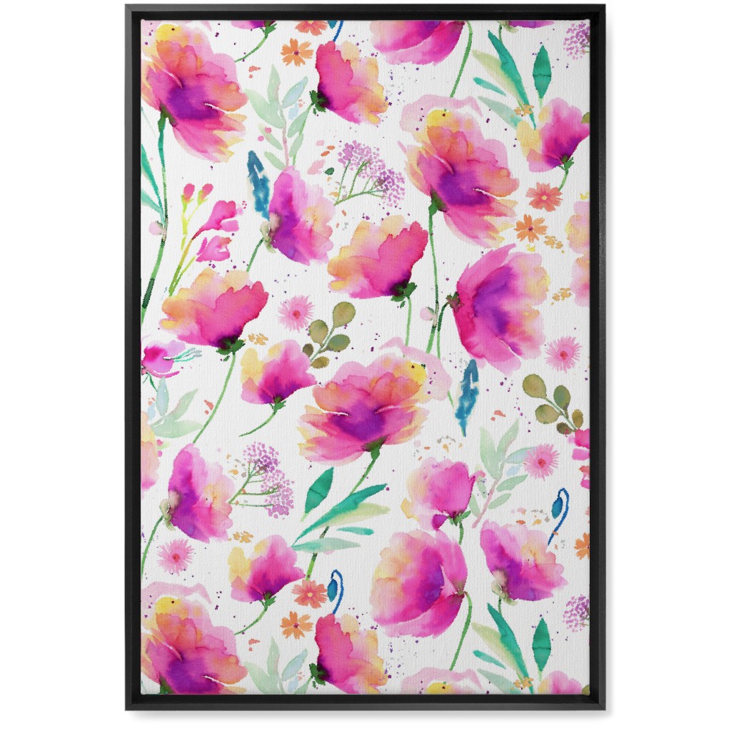 Abstract Poppies - Pink Wall Art, Black, Single piece, Canvas, 20x30, Pink