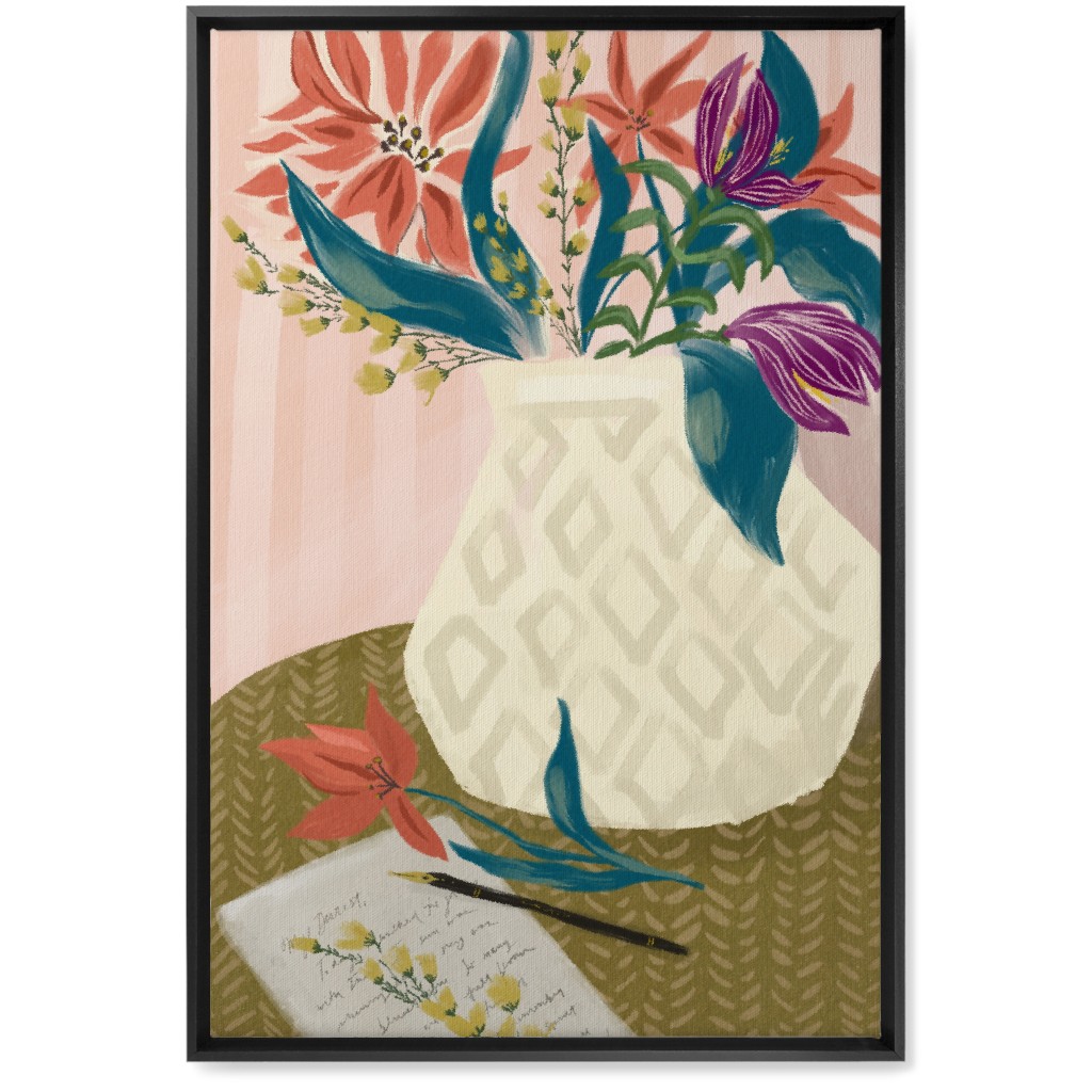 Letter and Lilies - Multi Wall Art, Black, Single piece, Canvas, 20x30, Multicolor