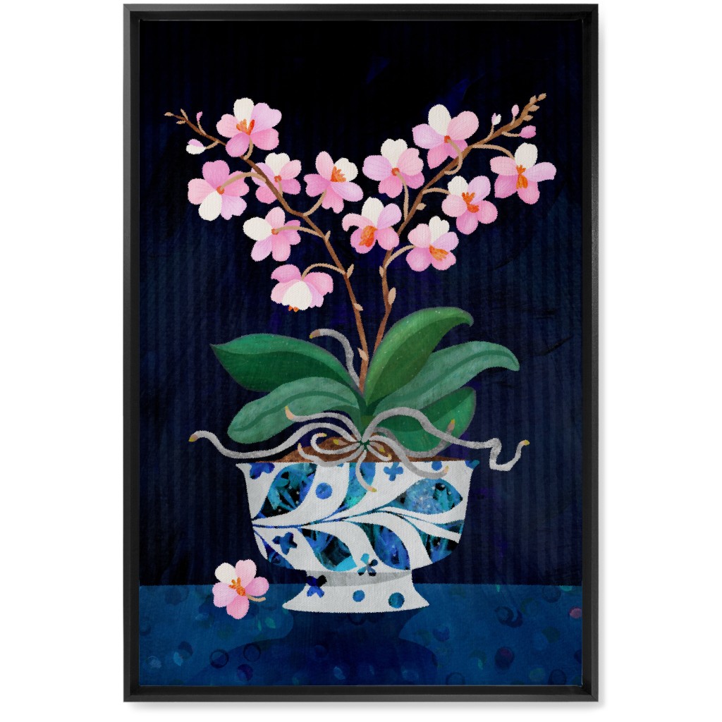 Orchid in Bloom - Dark Wall Art, Black, Single piece, Canvas, 20x30, Multicolor