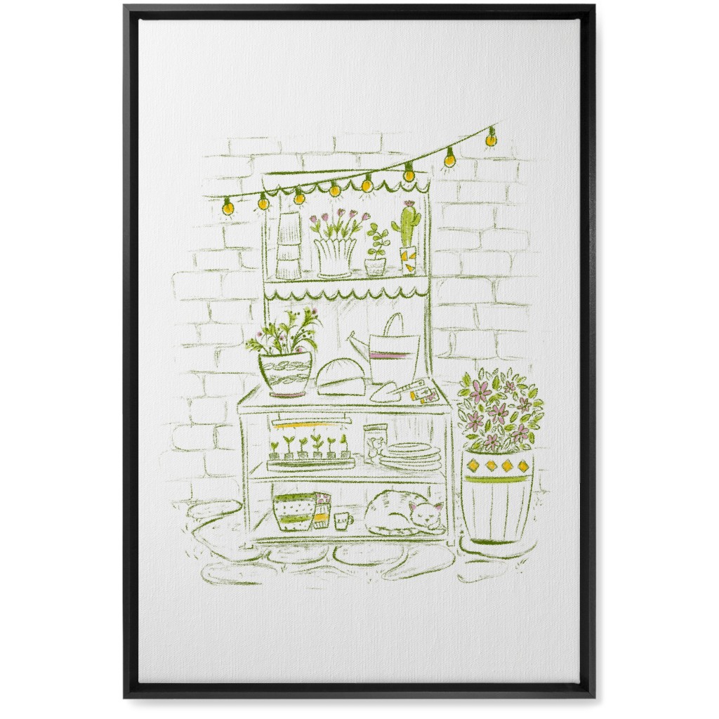 the Cat Nap Potting Stand - Green Wall Art, Black, Single piece, Canvas, 20x30, Green, Classic Green