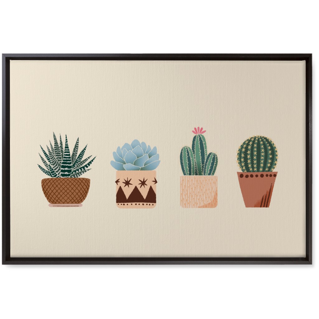 Cactus and Succulent Plants - Neutral Wall Art, Black, Single piece, Canvas, 20x30, Beige, Pearl
