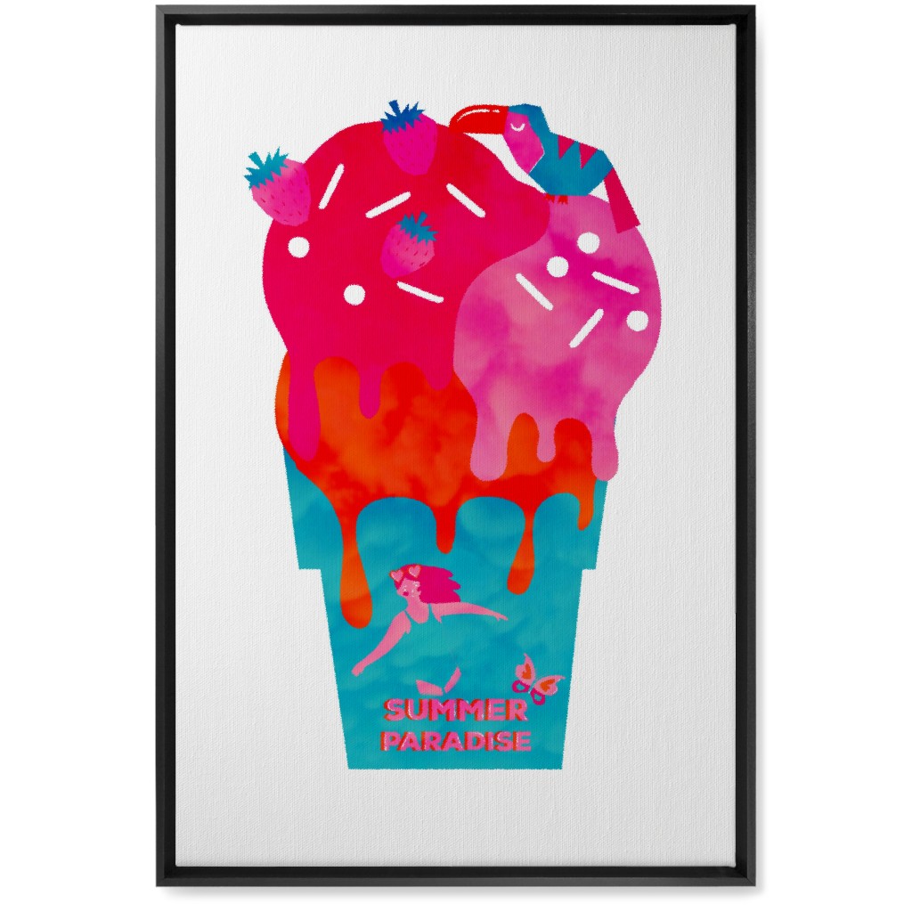 Summer Ice Cream Paradise - Multi Wall Art, Black, Single piece, Canvas, 20x30, Multicolor