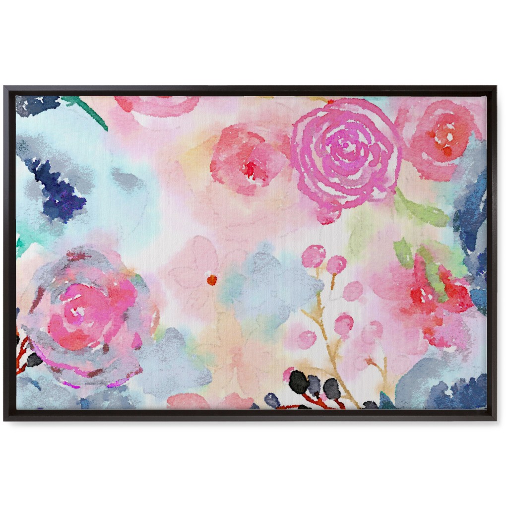 Spring Dreams - Watercolor Floral - Multi Wall Art, Black, Single piece, Canvas, 20x30, Multicolor