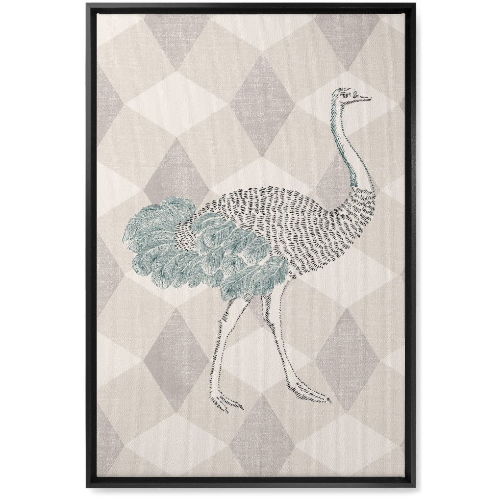 Majestic Ostrich Wall Art, Black, Single piece, Canvas, 20x30, Beige