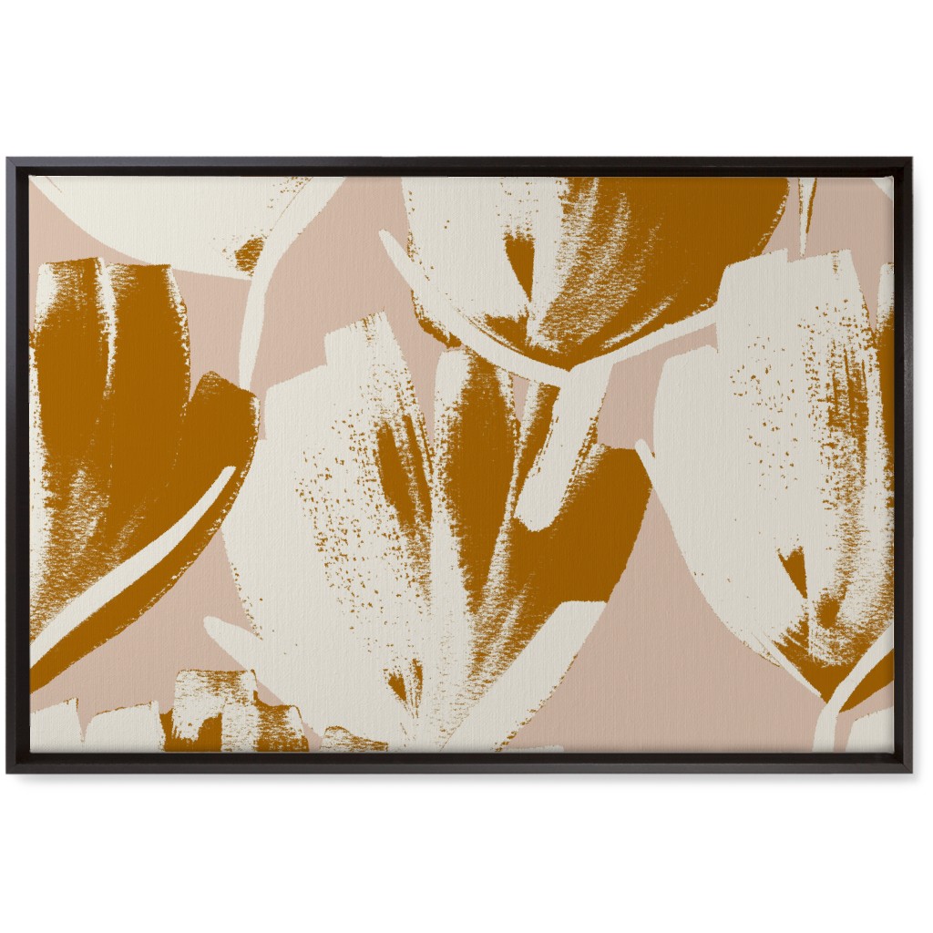 Flowers - Mustard Wall Art, Black, Single piece, Canvas, 20x30, Pink, Bright Pink