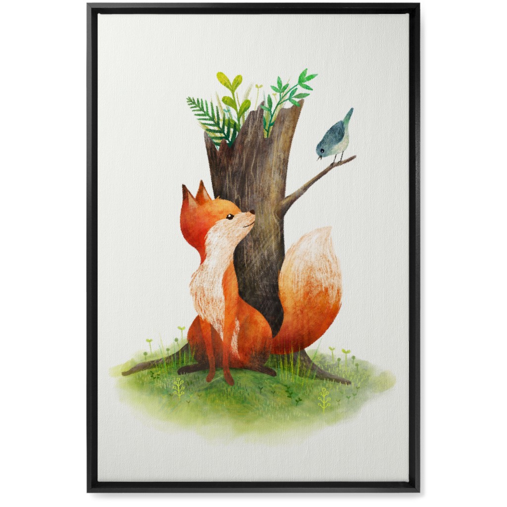 Fox and Bird - Multi Wall Art, Black, Single piece, Canvas, 20x30, Multicolor