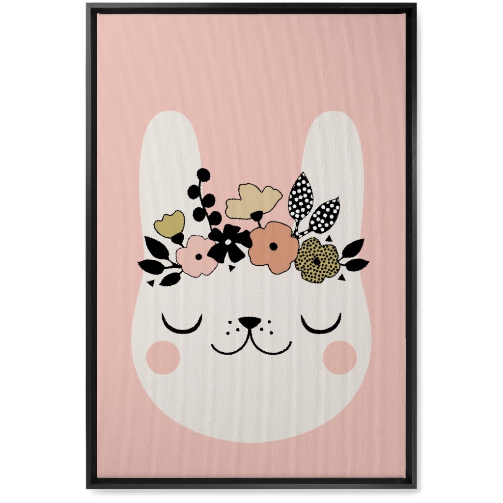 Floral Bunny - Pink Wall Art, Black, Single piece, Canvas, 20x30, Pink