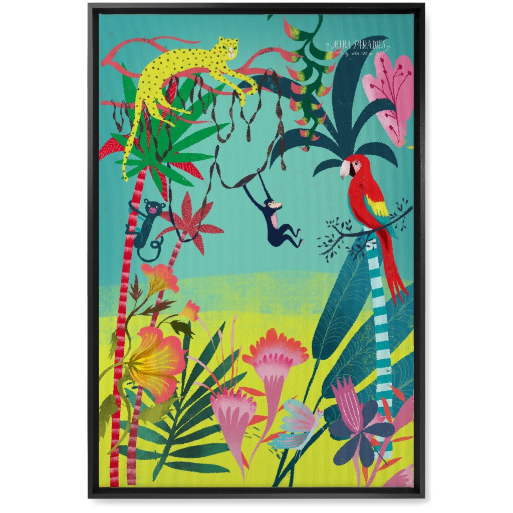 Jungle Animals & Botanical - Multi Wall Art, Black, Single piece, Canvas, 20x30, Multicolor
