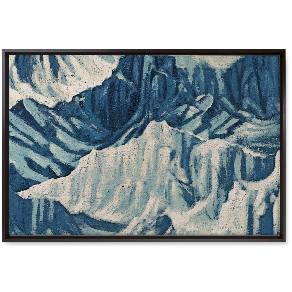 Vintage Snowy Mountains - Blue Wall Art, Black, Single piece, Canvas, 20x30, Blue