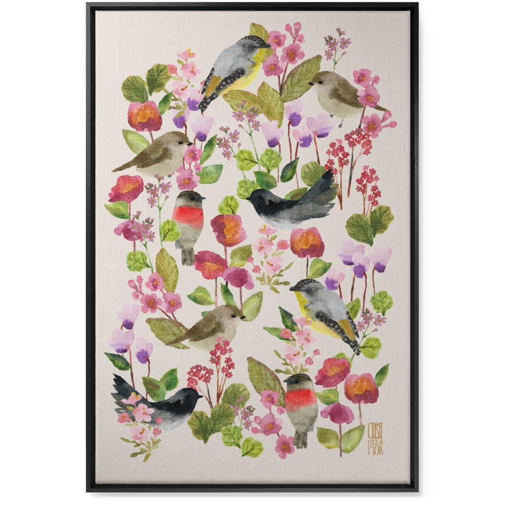 Winter Birds in the Garden Wall Art, Black, Single piece, Canvas, 24x36, Multicolor, White