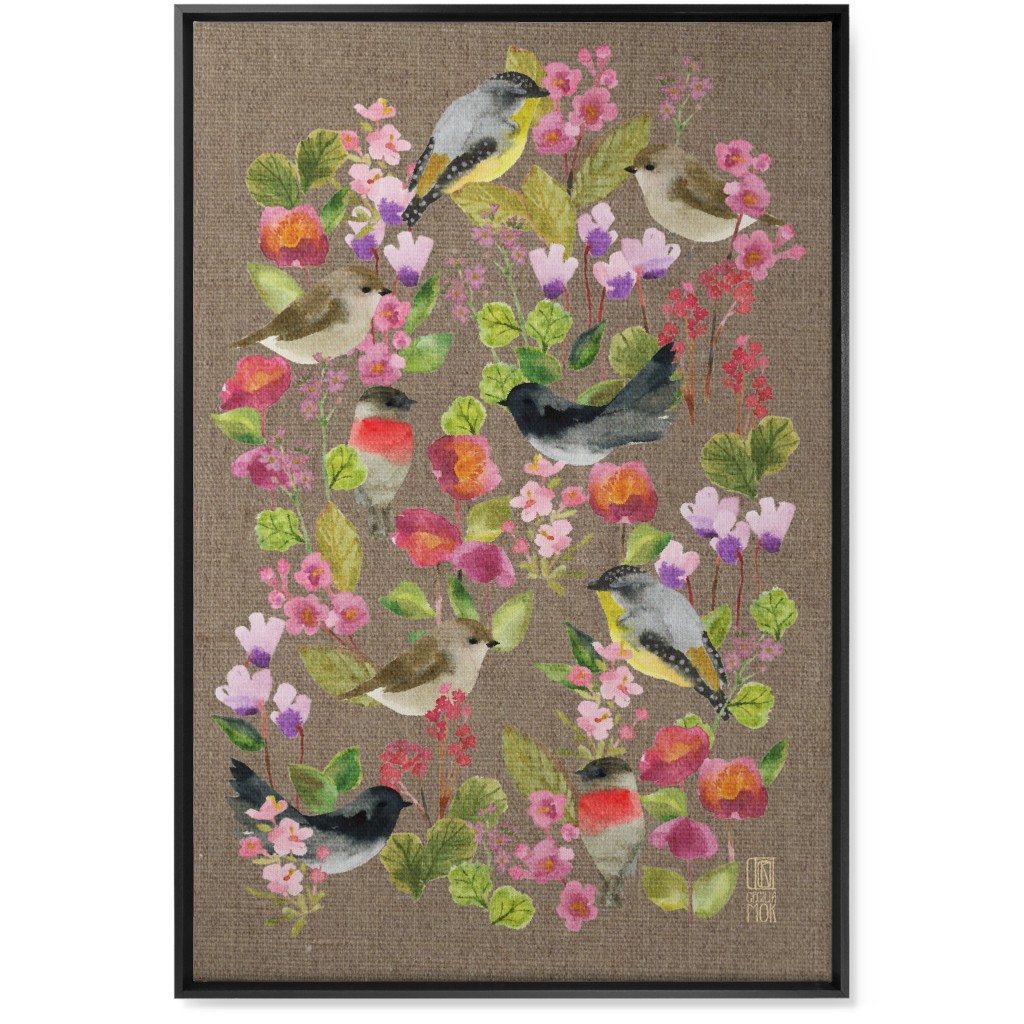 Winter Birds in the Garden Wall Art, Black, Single piece, Canvas, 24x36, Multicolor