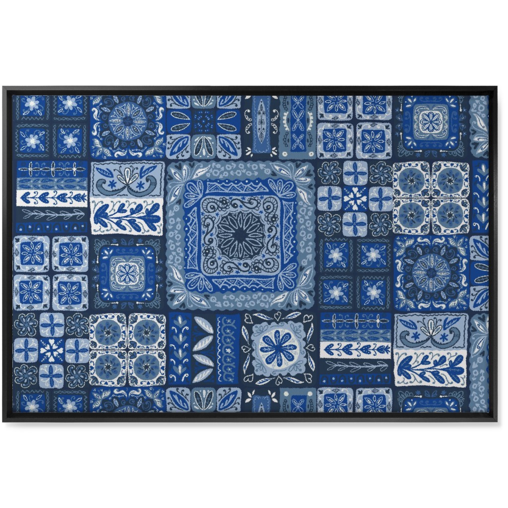 Grandma's Patchwork - Blue Wall Art, Black, Single piece, Canvas, 24x36, Blue, True Blue