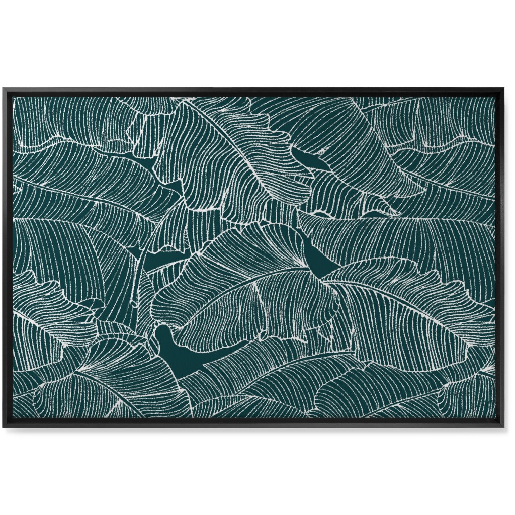 Banana Leaf - Teal Wall Art, Black, Single piece, Canvas, 24x36, Green, Classic Green
