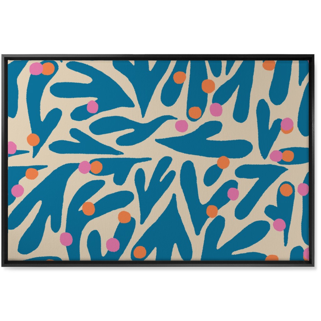Funky Floral - Blue and White Wall Art, Black, Single piece, Canvas, 24x36, Blue, True Blue