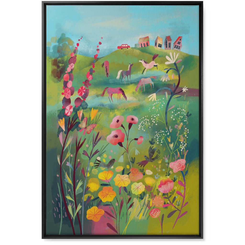 Meadow With Horses - Multi Wall Art, Black, Single piece, Canvas, 24x36, Multicolor
