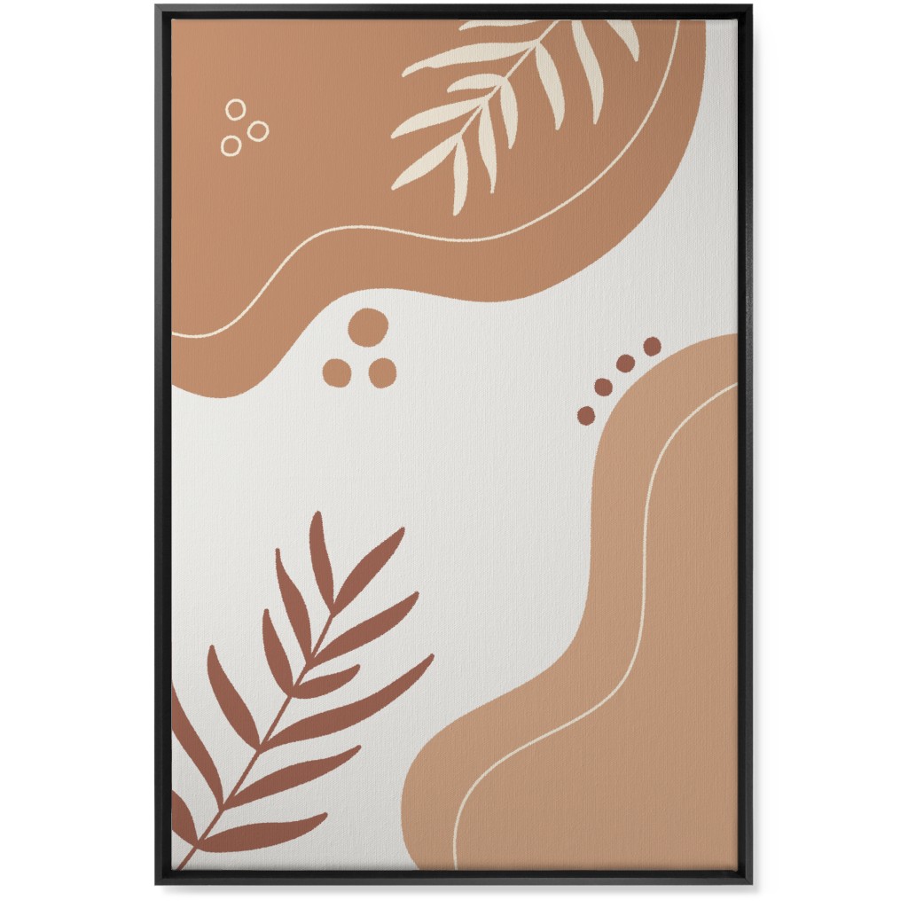 Fern Leaves and Abstract Shapes - Neutral Wall Art, Black, Single piece, Canvas, 24x36, Orange