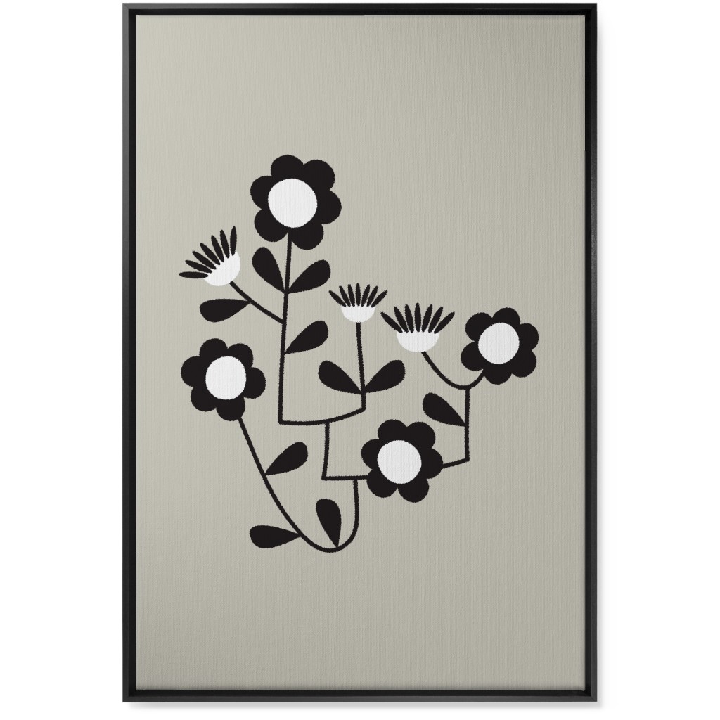 Mod Hanging Floral Wall Art, Black, Single piece, Canvas, 24x36, Gray, Pebble