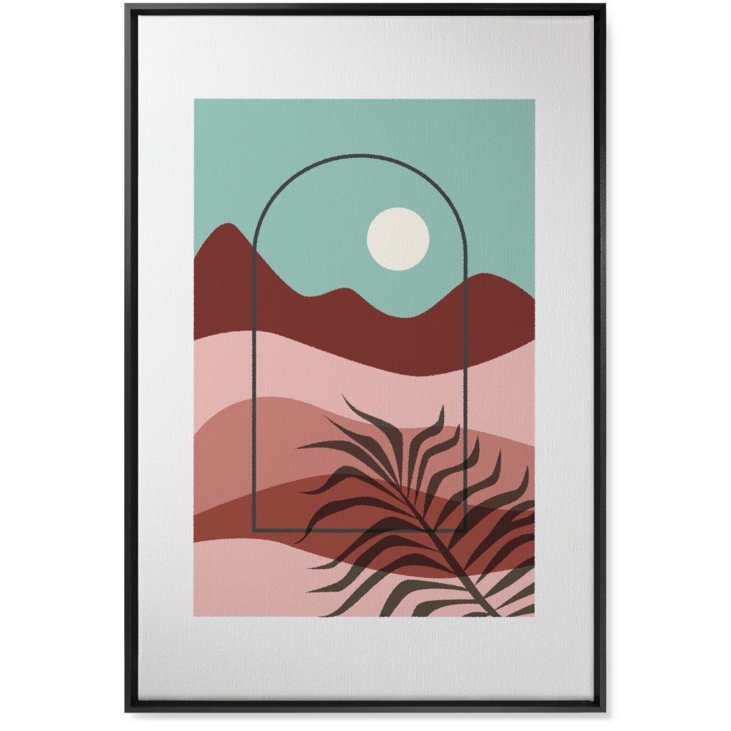 Floating Frame Abstract Mountain Landscape Wall Art, Black, Single piece, Canvas, 24x36, Multicolor